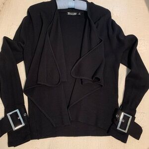 New York & Company Black Cardigan with Silver Buckle Cuffs